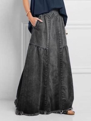 Fashion Loose Solid Pocket Maxi Skirt - Image 2