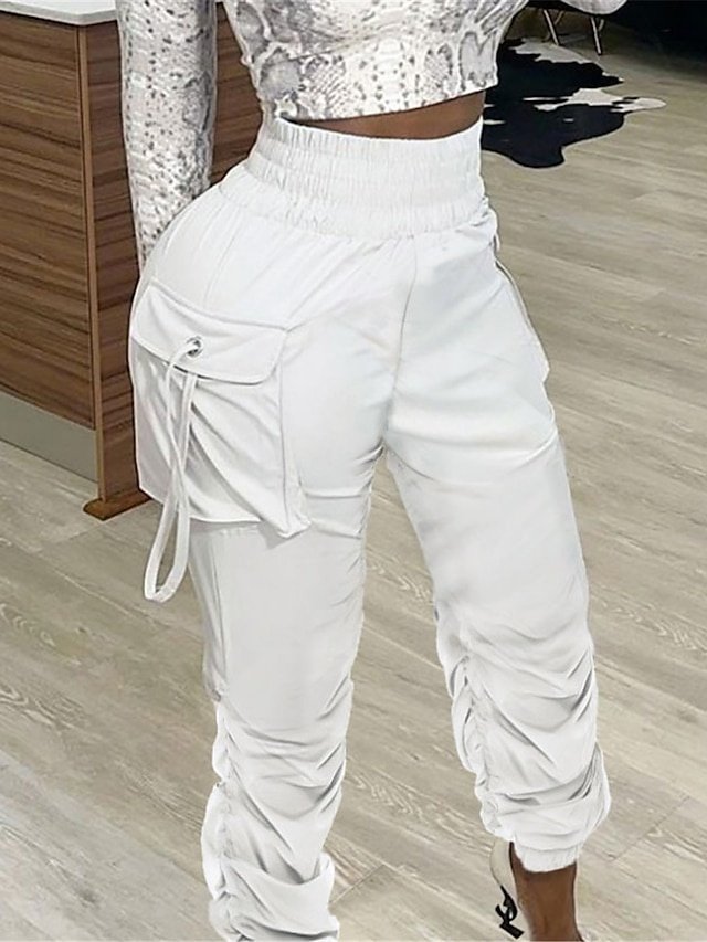 Fashion Micro-elastic High Waist Full Length Cargo Pants - Image 2