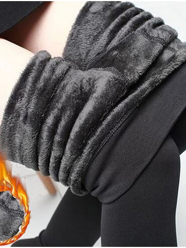 Fashion Mid Waist Plain Full Length Fleece Pants - Image 1
