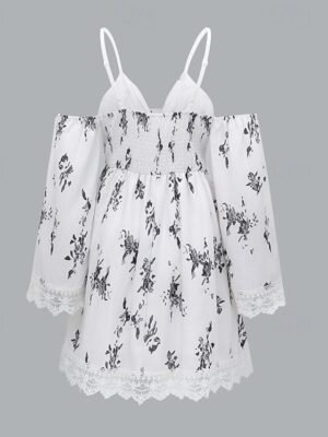 Fashion Regular Fit Floral V Neck Long Sleeve Mini Dress - Image 5