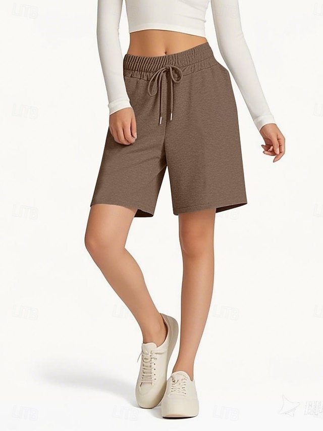 Fashion Regular Fit Plain High Waist Elastic Waistband Chinos Shorts - Image 1