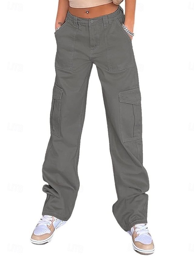 Fashion Regular Fit Plain High Waist Full Length Cargo Pants - Image 1