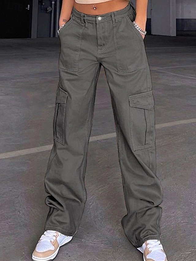 Fashion Regular Fit Plain High Waist Full Length Cargo Pants - Image 1