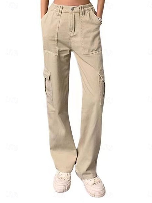 Fashion Regular Fit Plain High Waist Full Length Cargo Pants - Image 2
