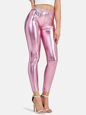 Fashion Regular Fit Plain Mid Waist Full Length Leggings - Image 3