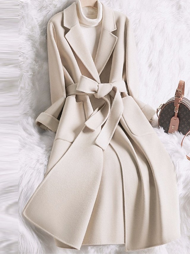 Fashion Regular Fit Solid Colour Turndown Long Sleeve Long Coat - Image 1