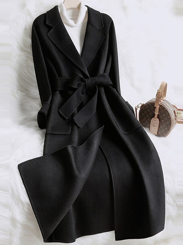 Fashion Regular Fit Solid Colour Turndown Long Sleeve Long Coat - Image 2