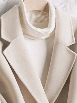 Fashion Regular Fit Solid Colour Turndown Long Sleeve Long Coat - Image 7