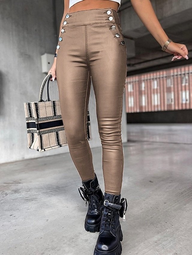 Fashion Skinny Plain High Waist Full Length Leggings - Image 2
