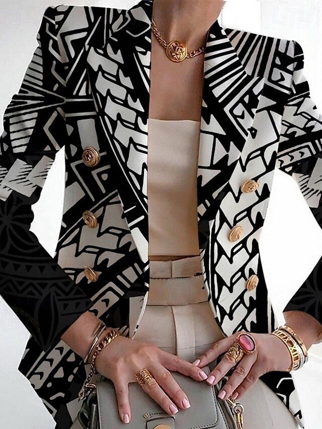 Fashion Slim Geometric Turndown Long Sleeve Regular Blazer - Image 2