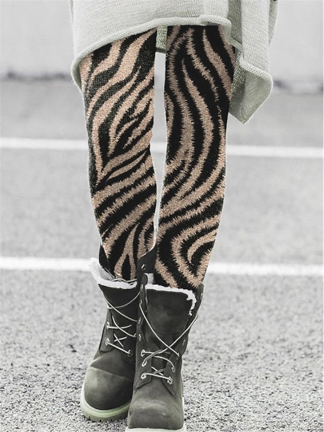 Fashion Slim Gradient Cat Zebra Mid Waist Full Length Leggings - Image 2