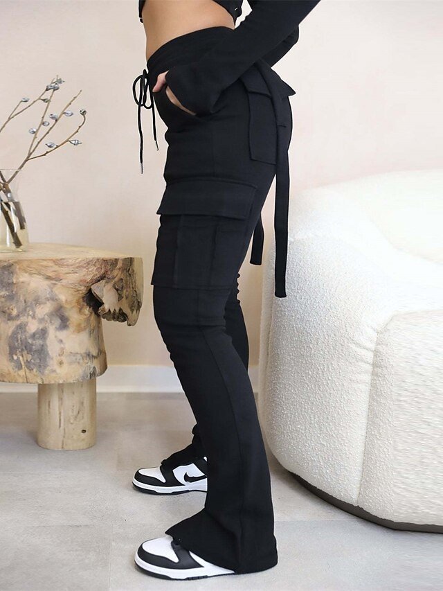 Fashion Slim Plain Mid Waist Full Length Cargo Pants - Image 2