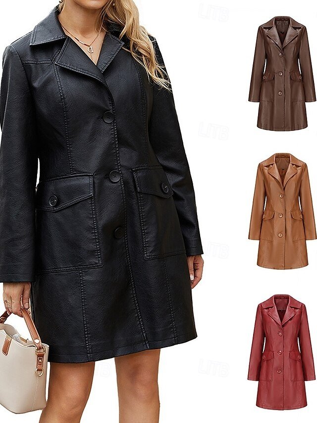 Fashion Street Regular Fit Plain Turndown Long Sleeve Long Coat - Image 1