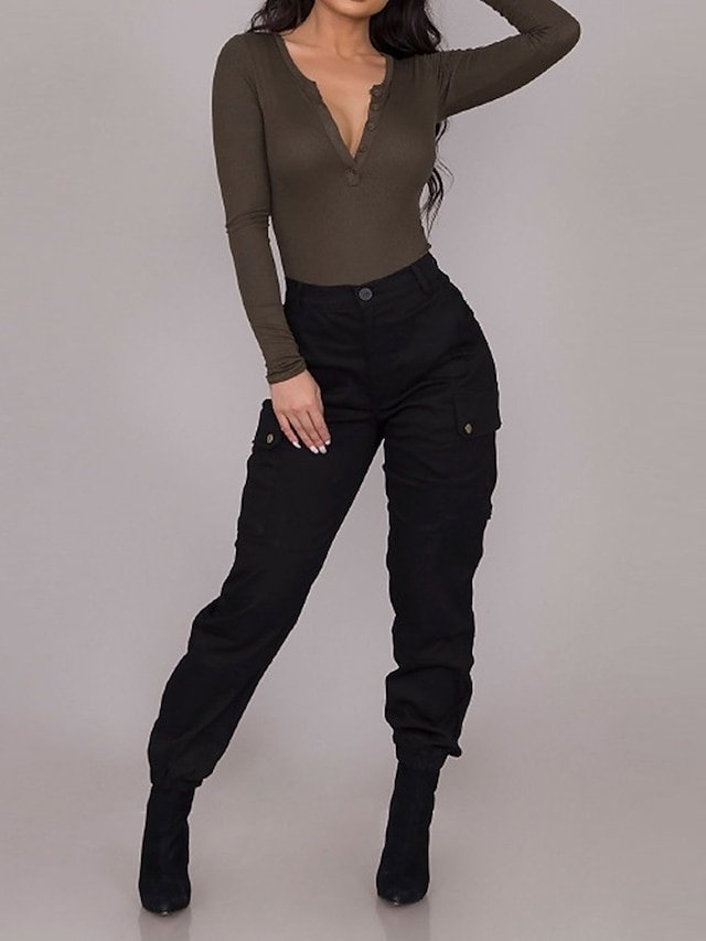 Fashion Streetwear Full Length Mid Waist Plain Cargo Pants - Image 1