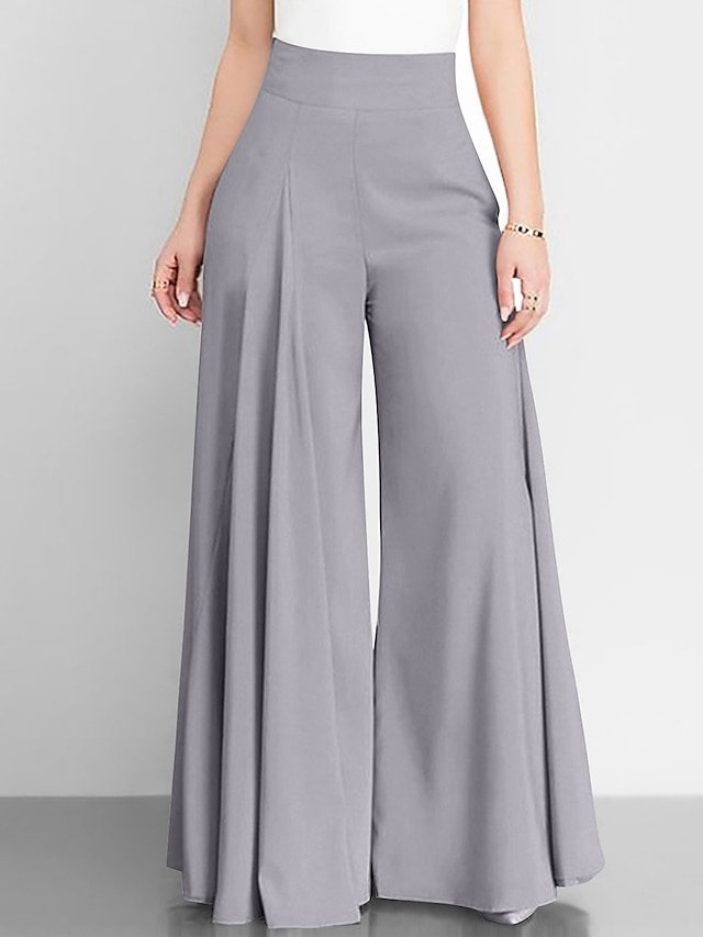 Fashion Streetwear Wide Leg High Waist Full Length Plain Trousers - Image 2