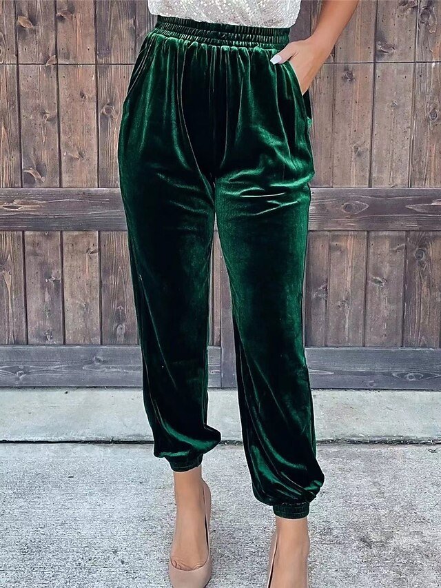 Fashion Velvet High Waist Full Length Joggers - Image 1