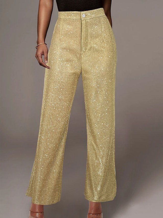 Fashion Wide Leg Solid High Waist Full Length Sequin Trousers - Image 1