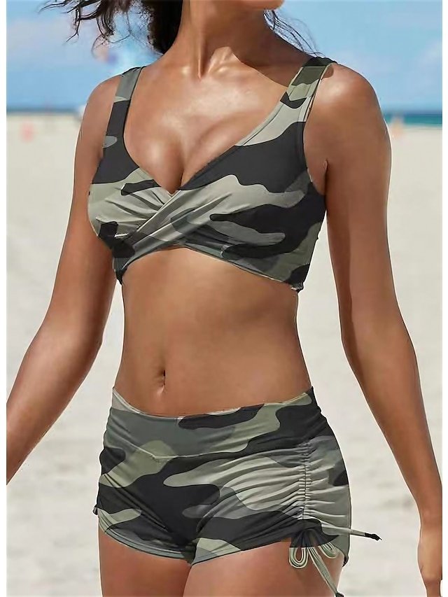 Fashionable Plus Size Camouflage V Wire Padded Bikini - Image 2