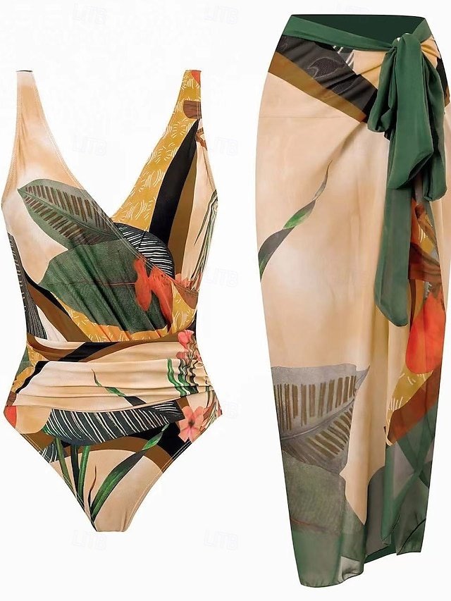 Floral Slim V Neck Sleeveless High Waist One Piece Swimsuit - Image 1