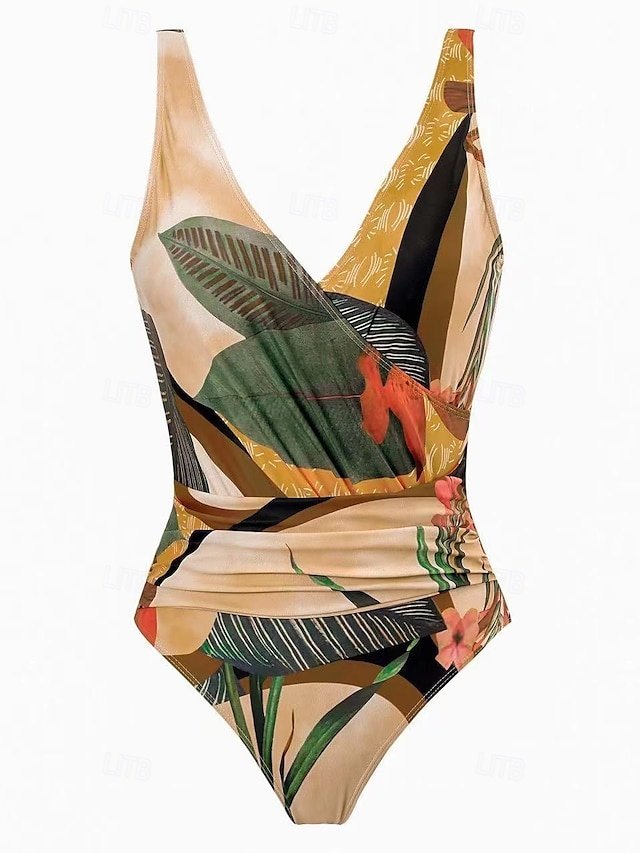 Floral Slim V Neck Sleeveless High Waist One Piece Swimsuit - Image 2