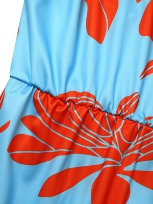 Formal Regular Fit Floral Crew Neck Half Sleeve Light Blue Jumpsuit - Image 8