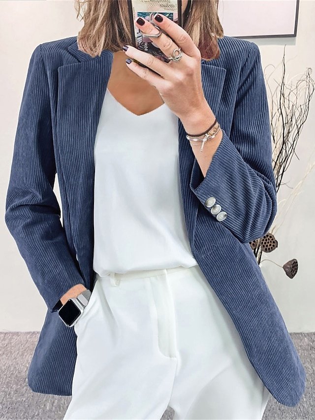 Formal Regular Fit Solid Button Long Sleeve Corduroy Jacket - Image 1