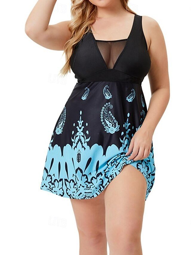 Holiday Plus Size Paisley Sleeveless Swim Dress - Image 1