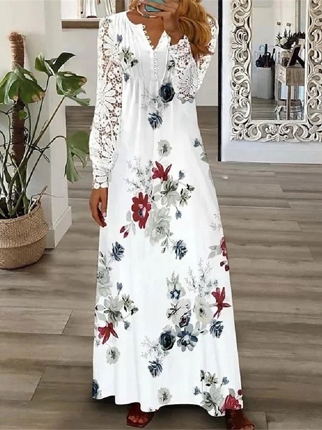 Modern Casual Regular Fit Pure Colour V Neck Long Sleeve A Line Dress - Image 1