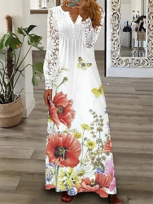 Modern Casual Regular Fit Pure Colour V Neck Long Sleeve A Line Dress - Image 2