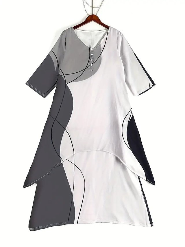 Modern Loose Colour Block Crew Neck 3/4 Length Sleeve Maxi Dress - Image 2