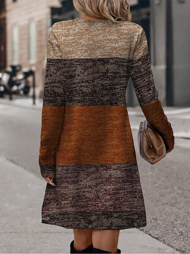 Modern Loose Stripe V Neck Long Sleeve Mini Dress - Image 2