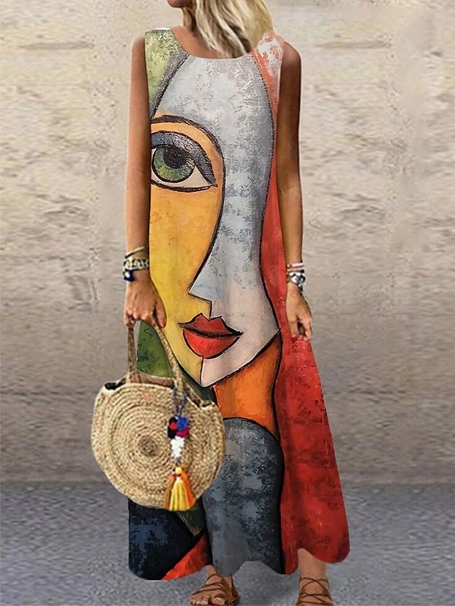 Modern Regular Fit Colour Block Crew Neck Sleeveless Maxi Dress - Image 1