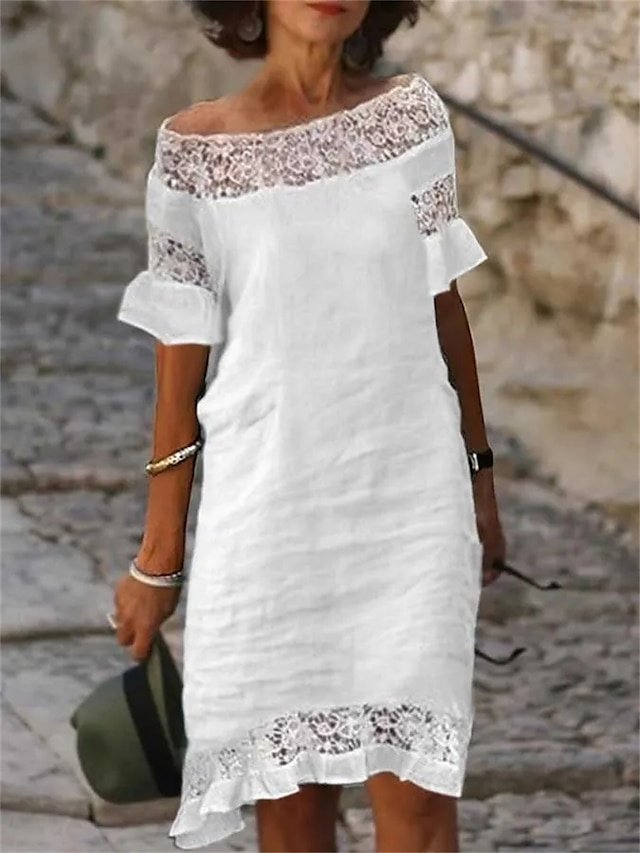 Modern Regular Fit Plain Off Shoulder Midi Dress - Image 1