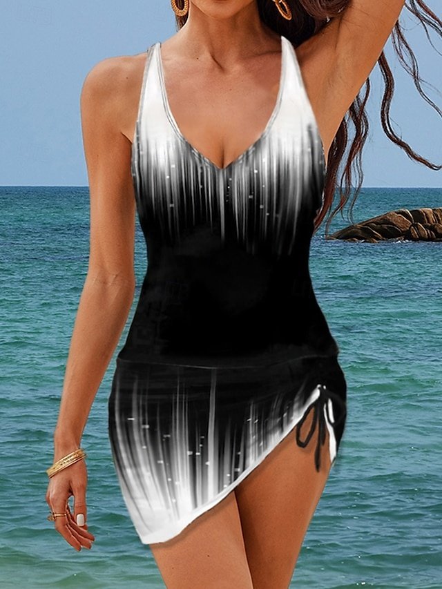 Modest Halter Ombre Sleeveless Swimdress Tankini - Image 1