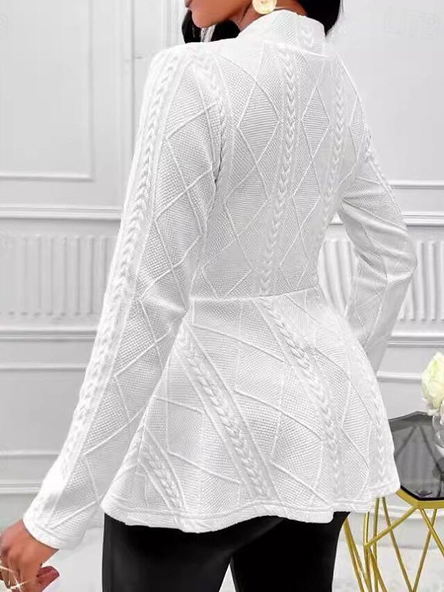 Office Regular Fit Solid Deep V Ruffle Long Sleeve Spring Blazer - Image 2