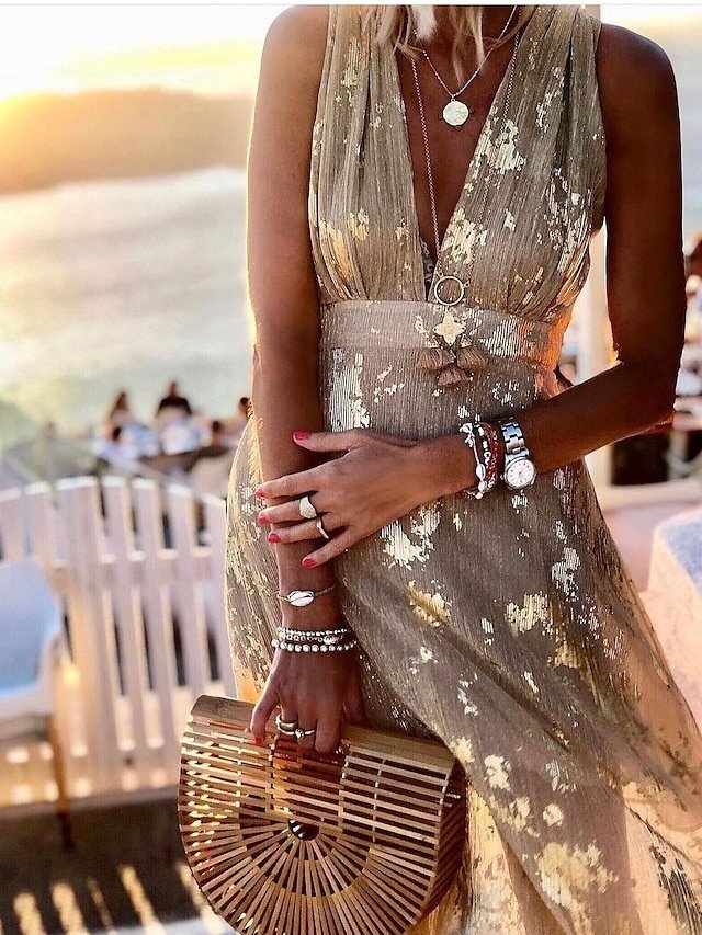 Party A Line Pure Colour Deep V Sleeveless Maxi Dress - Image 2