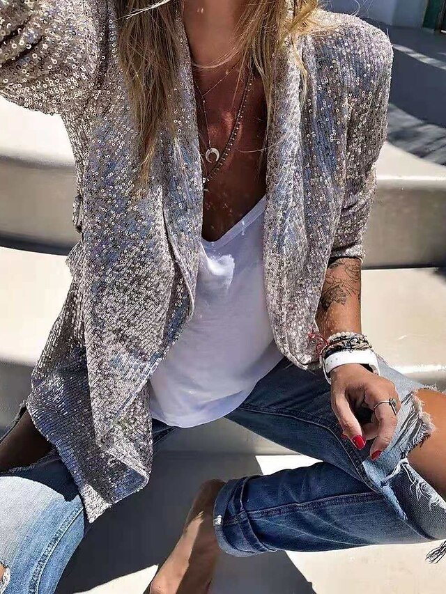 Party Regular Fit Sequin Open Front Long Sleeve Blazer - Image 1