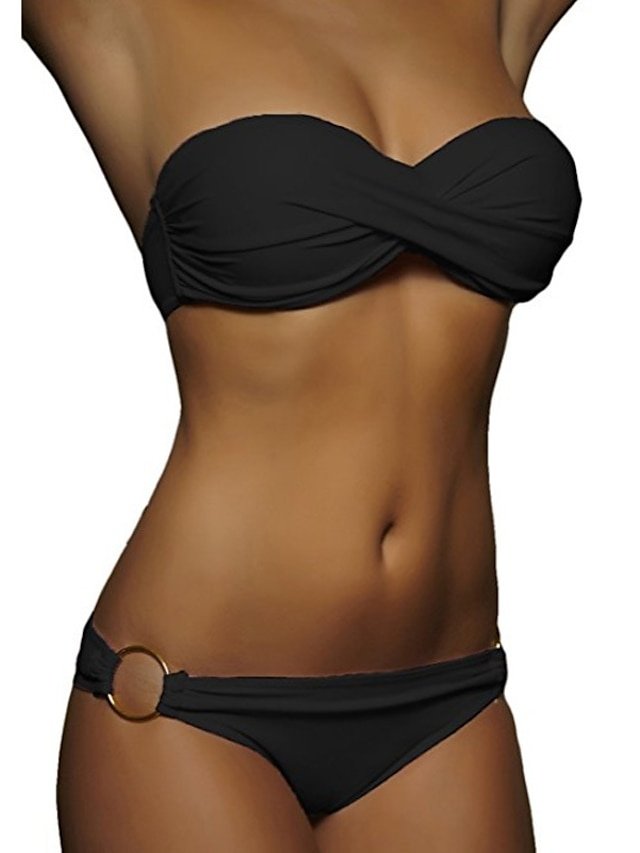Sexy Cheeky Ruched Strapless Sleeveless Bikini Set - Image 2