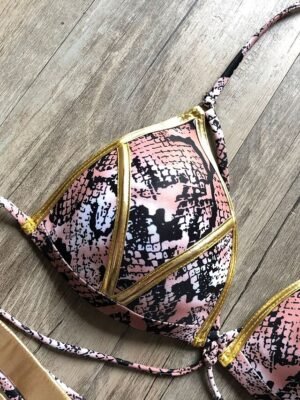 Sexy Thong Leopard Colour Block Open Back Strap Bikini - Image 35