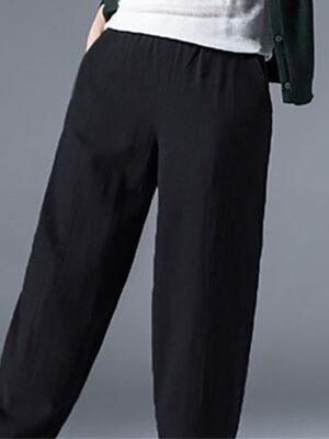 Simple Casual Baggy Plain Mid Waist Ankle-Length Pants - Image 7