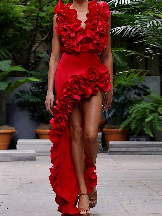 Solid Colour Slim Asymmetric Neck Sleeveless High Waist 2 Piece Monokini - Image 1