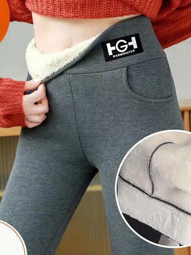 Sports High Waist Solid Full Length Fleece Leggings - Image 1