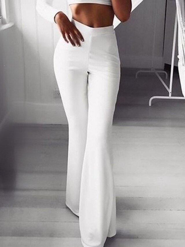 Sporty Flare Plain Mid Waist Wide Leg Full Length Chinos - Image 1