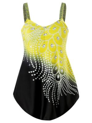 Sporty Plus Size Leaf V Neck Sleeveless Midi Swim Dress - Image 3