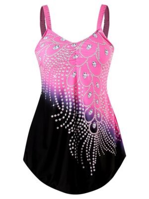 Sporty Plus Size Leaf V Neck Sleeveless Midi Swim Dress - Image 4
