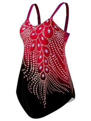 Sporty Plus Size Leaf V Neck Sleeveless Midi Swim Dress - Image 6