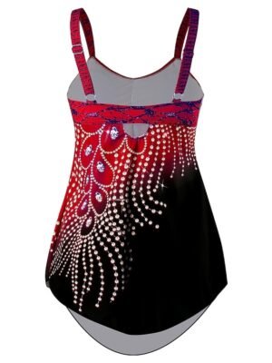 Sporty Plus Size Leaf V Neck Sleeveless Midi Swim Dress - Image 7