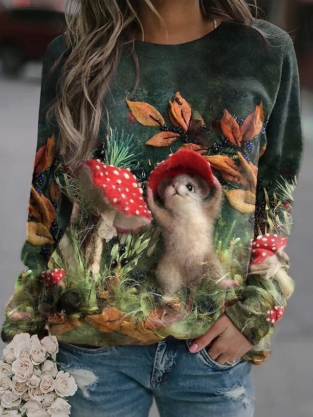Street Casual Plus Size Animal Graphic Round Neck Long Sleeve Sweatshirt - Image 1
