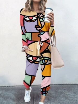 Streetwear Casual Graphic Crew Neck Long Sleeve Tracksuit Set - Image 2