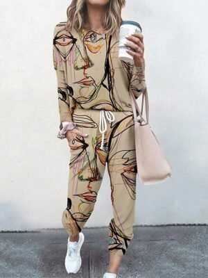 Streetwear Casual Graphic Crew Neck Long Sleeve Tracksuit Set - Image 4